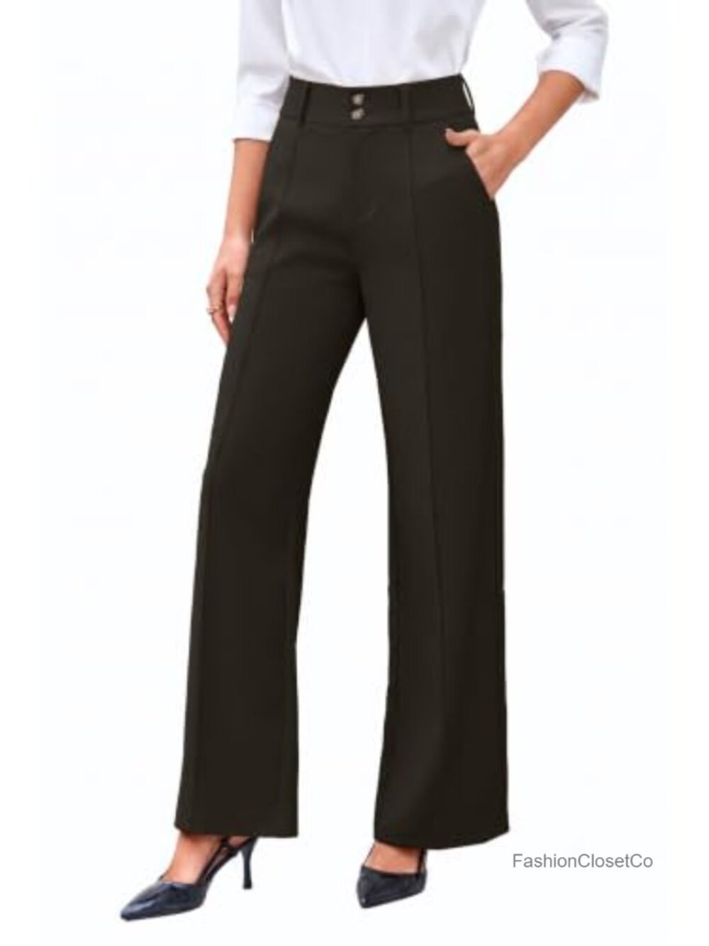 Women's Straight Leg Work Dress Pants Stretchy High Waisted Trousers